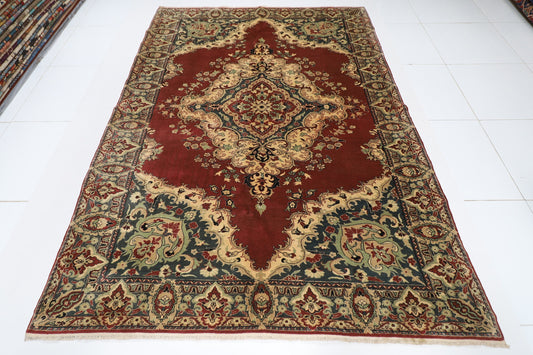 Vintage 6x9 ft Turkish kayseri Area Rug | 6'4x8'11 Hand Knotted Rug | Bedroom Rug | Living Room Rug | Dining Table Rug | Office Rug