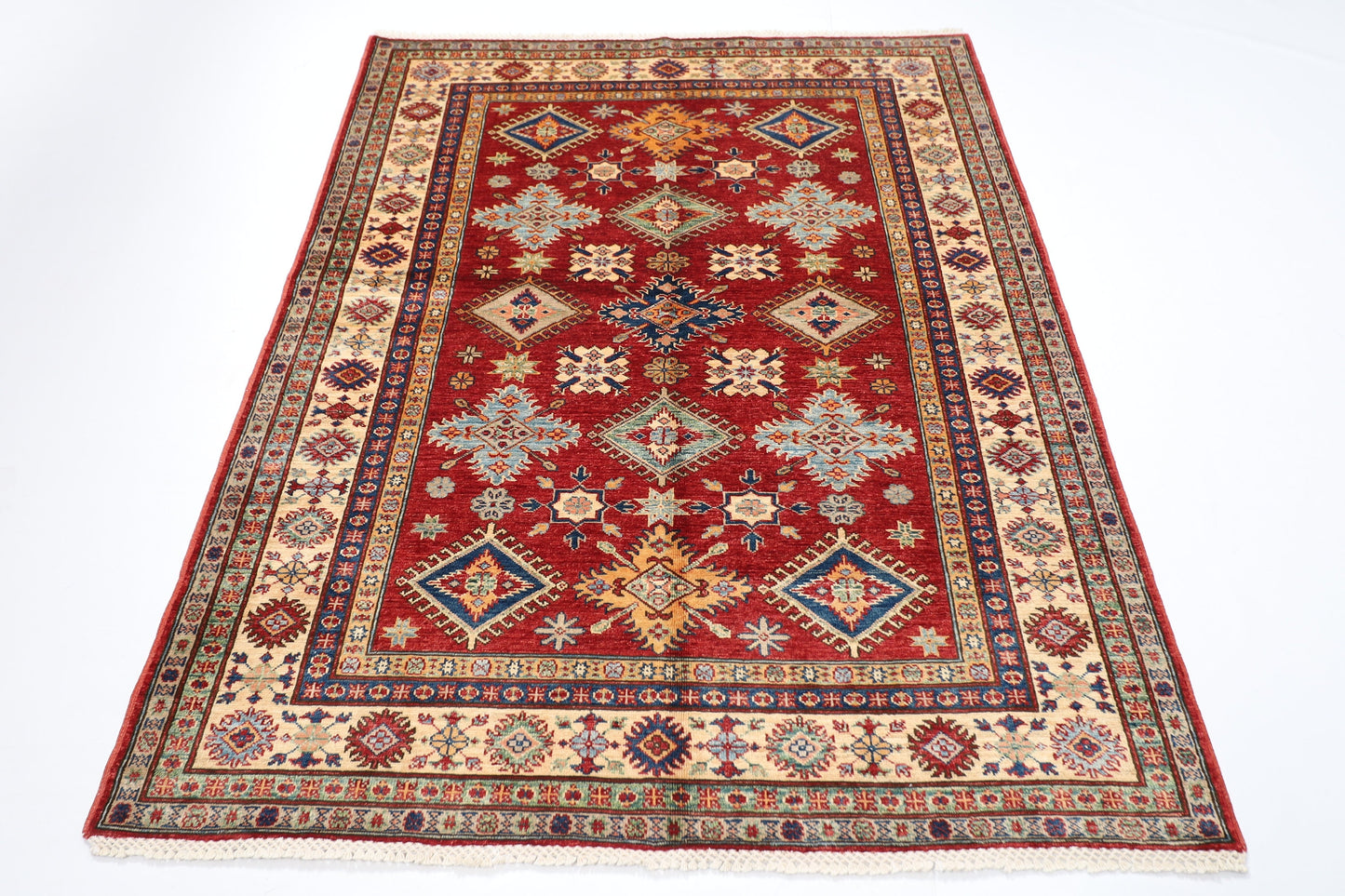 5x7 Kazak Red Area Rug Wool Natural Colors | 4'10x6'5 ft Hand Knotted Afghan Traditional Living Room | Bedroom Rug | Office Rug oriental rug