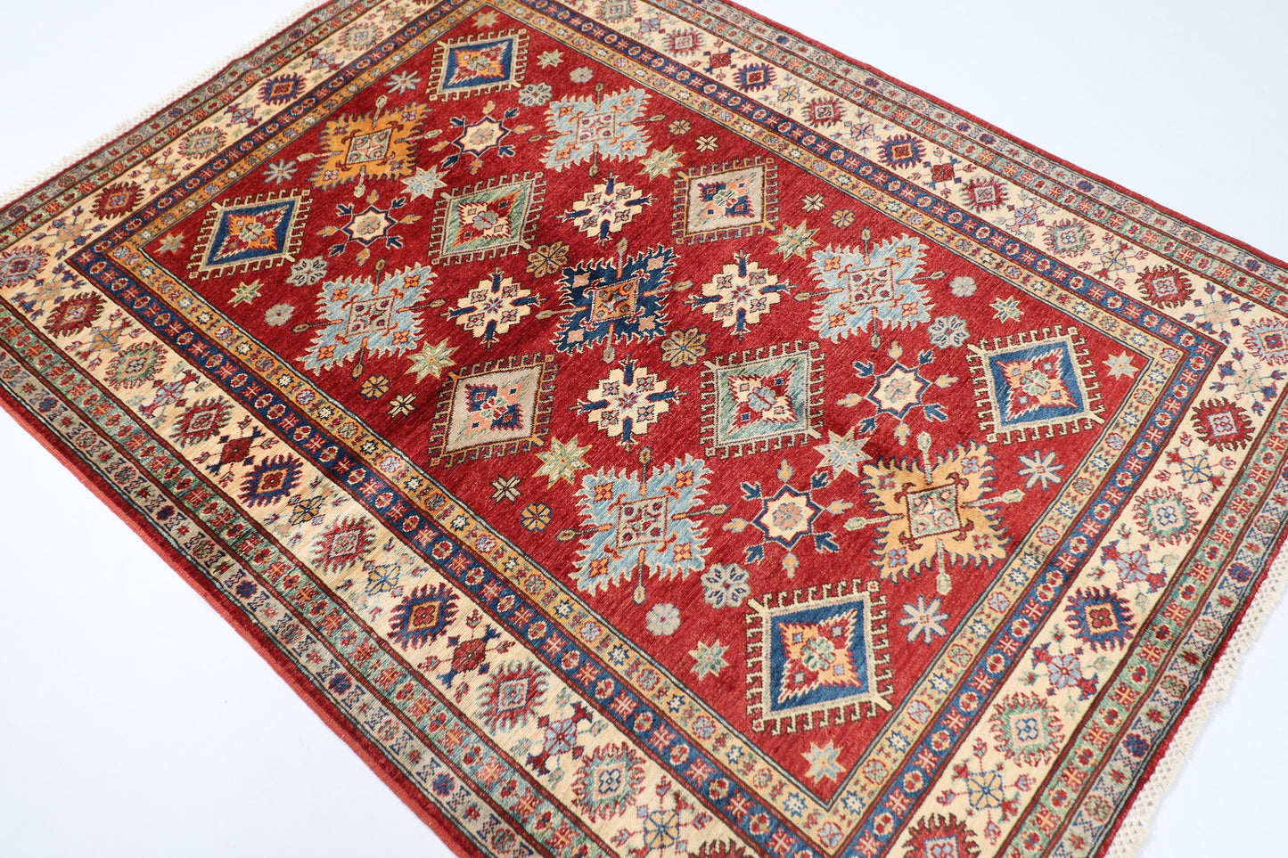 5x7 Kazak Red Area Rug Wool Natural Colors | 4'10x6'5 ft Hand Knotted Afghan Traditional Living Room | Bedroom Rug | Office Rug oriental rug