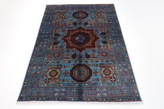 4x6  Mamluk Blue Area Rug, 4'1x5'10 ft Hand Knotted wool Dye Rug, Bedroom Rug, Rug for Living Room, Office rug, Tribal Rug, Kids Room Rug