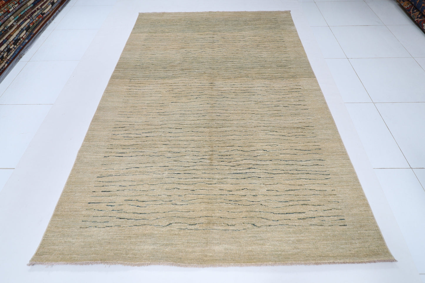 Art 6x9 ft Striped Art Gabbeh Beige Area Rug Wool Natural Colors , Hand Knotted Rug , Bedroom Rug , Afghan Rug , Office Rug , Livingroom Rug