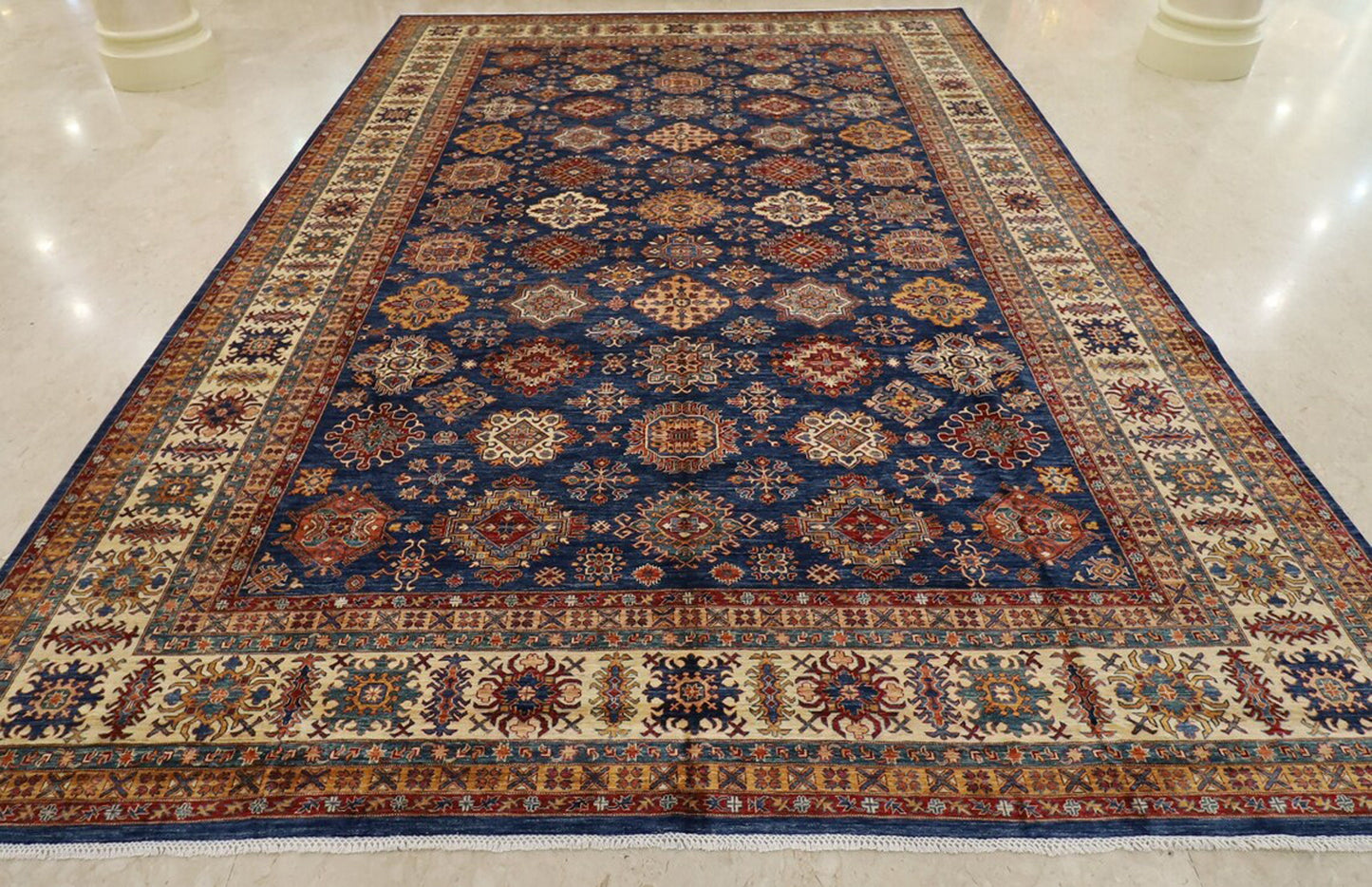 13x19 ft. Place Size Dark Blue Area Rug, 13'2x19'4 Over Size Rug, Rug For Living Room, Oriental Rug, Turkish Afghan Rug, Tribal Kazak Rug