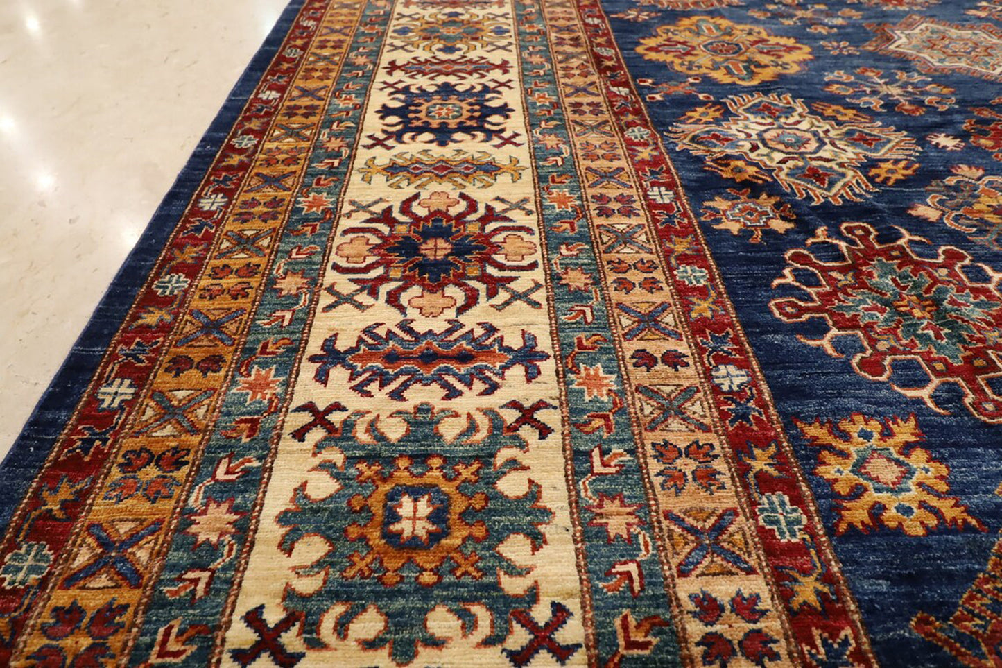 13x19 ft. Place Size Dark Blue Area Rug, 13'2x19'4 Over Size Rug, Rug For Living Room, Oriental Rug, Turkish Afghan Rug, Tribal Kazak Rug