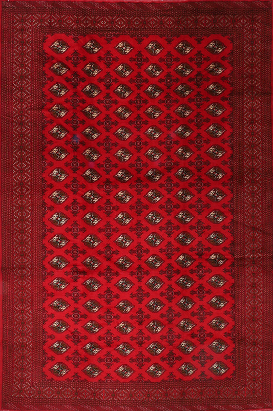 Red 10x13 Turkmen Bokhara Area Rug Wool, 9'7x12'8 Hand Knotted Rug, Rug For Living Room, Home Decoration, Afghan red rug