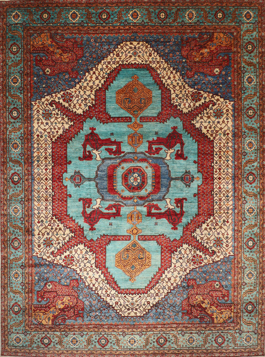 Aryana 12x15 ft Turquoise Serapi Area Rug, 100% wool Rug, living Room Rug, Hand Knotted Rug, Afghan Rug, Heriz Rug, Large Size Rug,