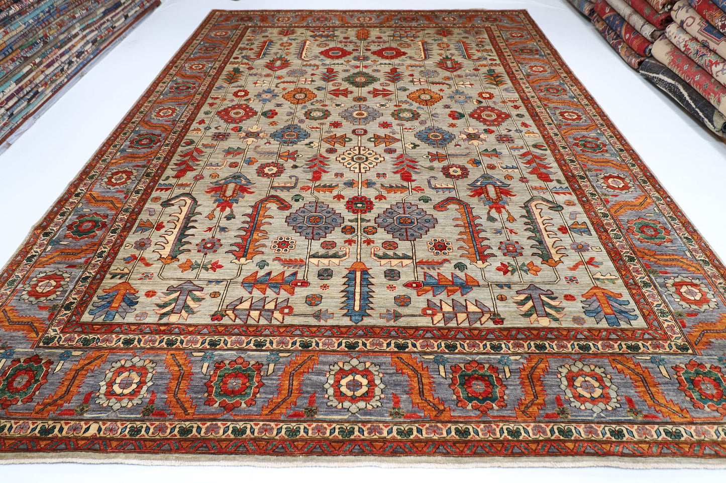 10x14 Oriental Area Rug 100% Wool Natural Colors, 10x13'8 ft Hand Knotted Rug, Rug for Living Room, Home Decor, Afghan Rug, Dining Table rug