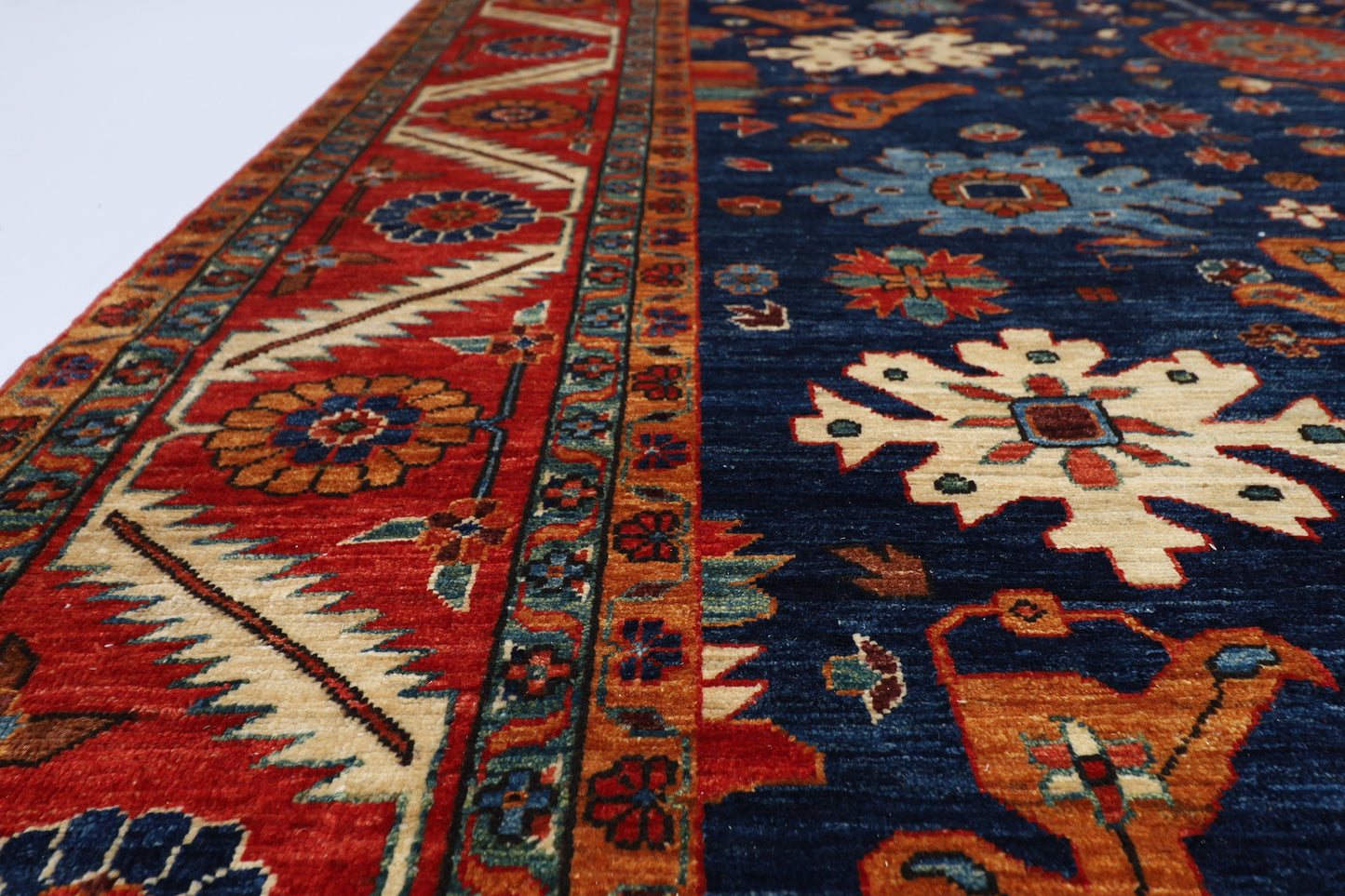 8x14 ft Royal Size Oriental Blue Red Area Rug, Wool Hand knotted Rug, Rug for Living Room, Bedroom Rug, Home Decor, Afghan Rug, Tribal Rug,