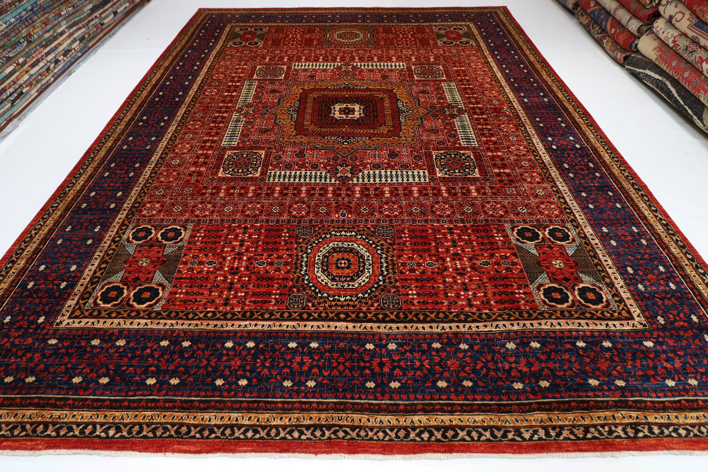 10x14 Red Mamluk Area Rug, 9'10x12'11 ft 100% Wool Hand Knotted Rug, Bedroom Rug, Living Room Rug, Tribal Rug, Office Rug, Home Decor