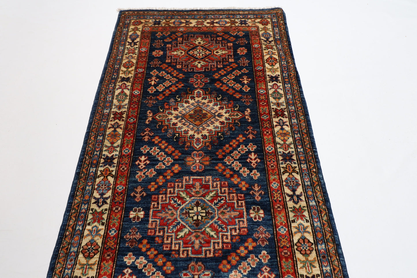 19 ft Kazak Blue Long Hallway Runner Hand knotted Rug, 2'8x19'2 Afghan Rug, Entryway Rug, Rug For Living Room, Oriental Rug, Tribal Rug,