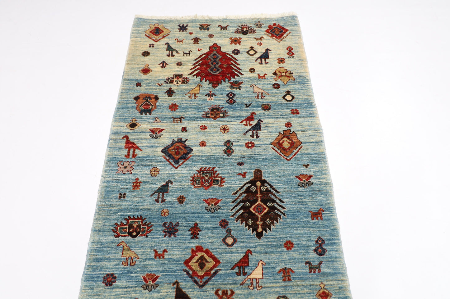 10 ft Animal Gebbah Blue Runner Rug, 2'9x9'8 ft Hand Knotted Rug, Bedroom Rug, Kitchen Rug, Hallway Rug, Entryway Rug, Tribal Rug,