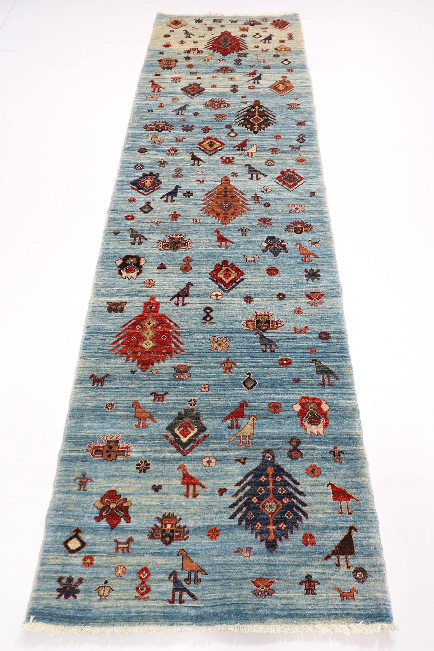 10 ft Animal Gebbah Blue Runner Rug, 2'9x9'8 ft Hand Knotted Rug, Bedroom Rug, Kitchen Rug, Hallway Rug, Entryway Rug, Tribal Rug,