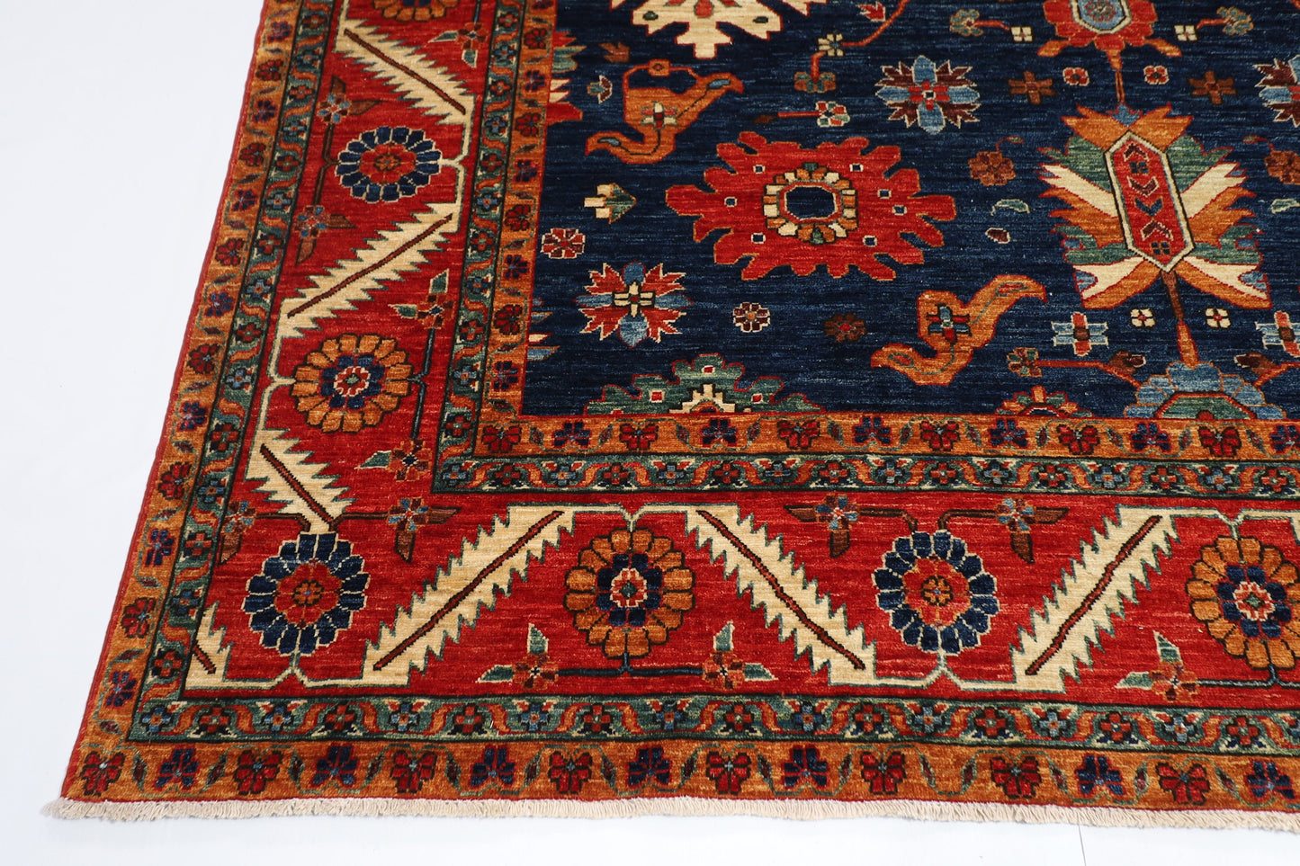 8x14 ft Royal Size Oriental Blue Red Area Rug, Wool Hand knotted Rug, Rug for Living Room, Bedroom Rug, Home Decor, Afghan Rug, Tribal Rug,