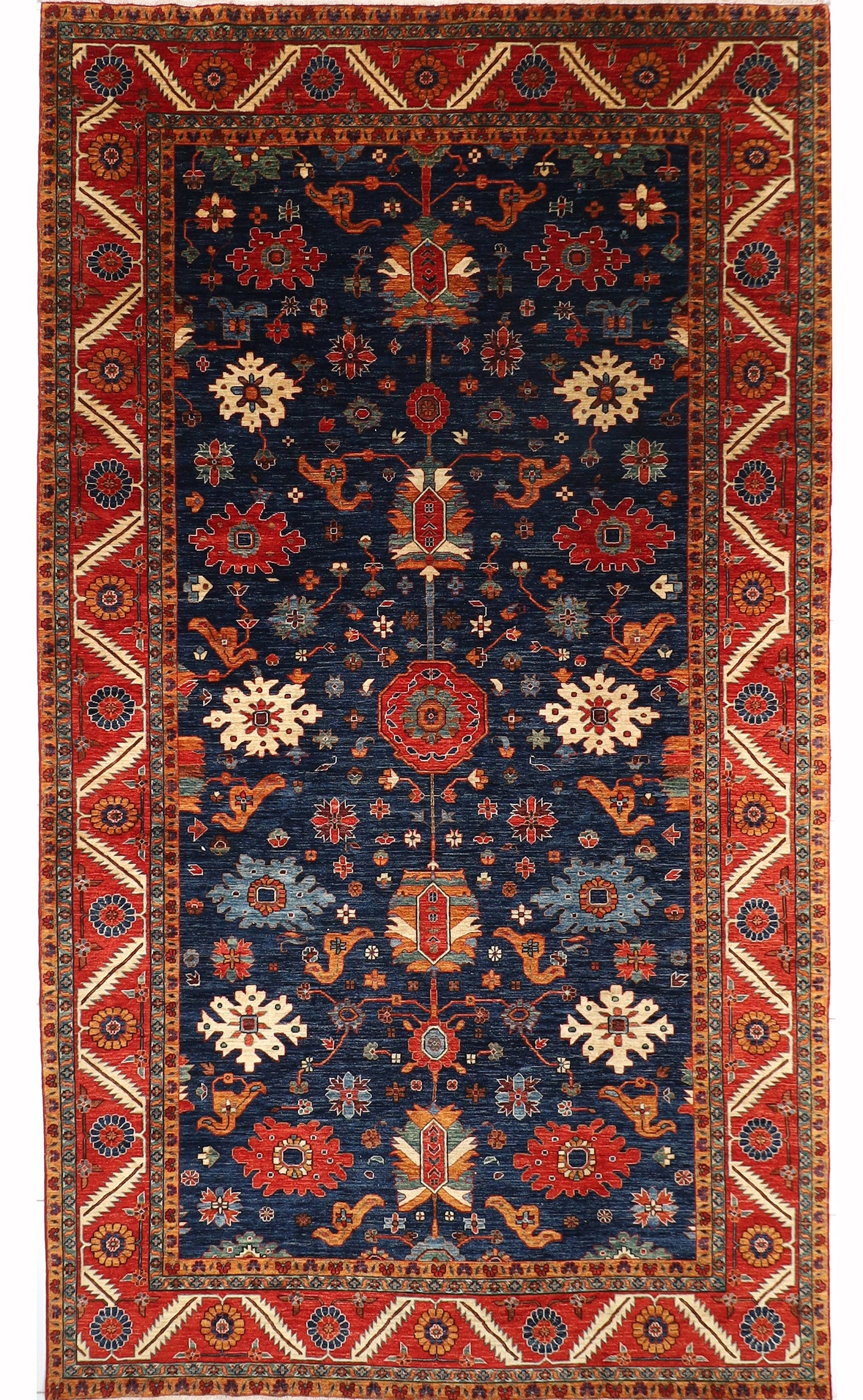 8x14 ft Royal Size Oriental Blue Red Area Rug, Wool Hand knotted Rug, Rug for Living Room, Bedroom Rug, Home Decor, Afghan Rug, Tribal Rug,