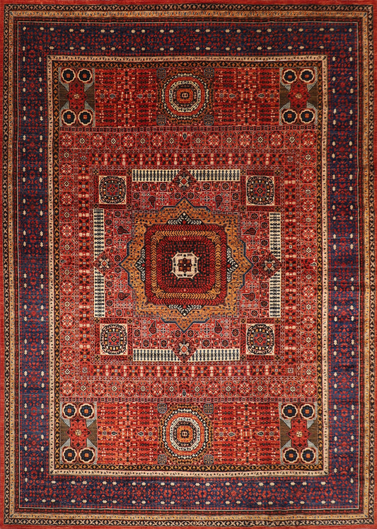 10x14 Red Mamluk Area Rug, 9'10x12'11 ft 100% Wool Hand Knotted Rug, Bedroom Rug, Living Room Rug, Tribal Rug, Office Rug, Home Decor