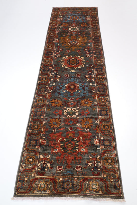 10 ft Aryana Runner Hand knotted Rug, 2'9x9.9 ft Derk Gray Hallway Rug, Rug For Living Room,Oriental Rug, Kitchen Rug, Afghan Rug,Tribal Rug