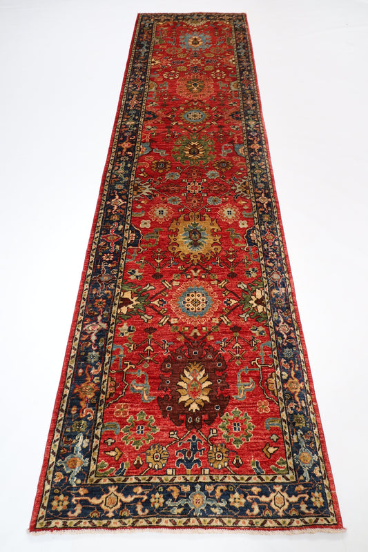 12 ft Floral Hallway Runner, Tribal Rug, 2'11x11'5 ft Hand knotted Rug, Rug For Living Room, Oriental Rug, Dining Table Rug, Entryway Rug,