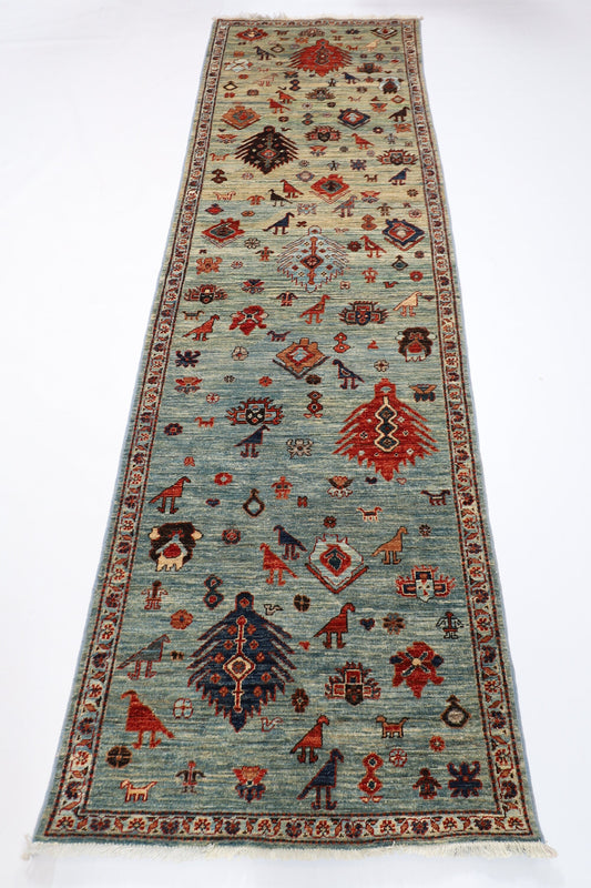 10 ft Animal Gebbah Oriental Runner Rug, 2'10x9'6 Hand Knotted Wool Dye Rug, Bedroom Rug,Rug for Living Room, Tribal Rug, Hallway Runner Rug