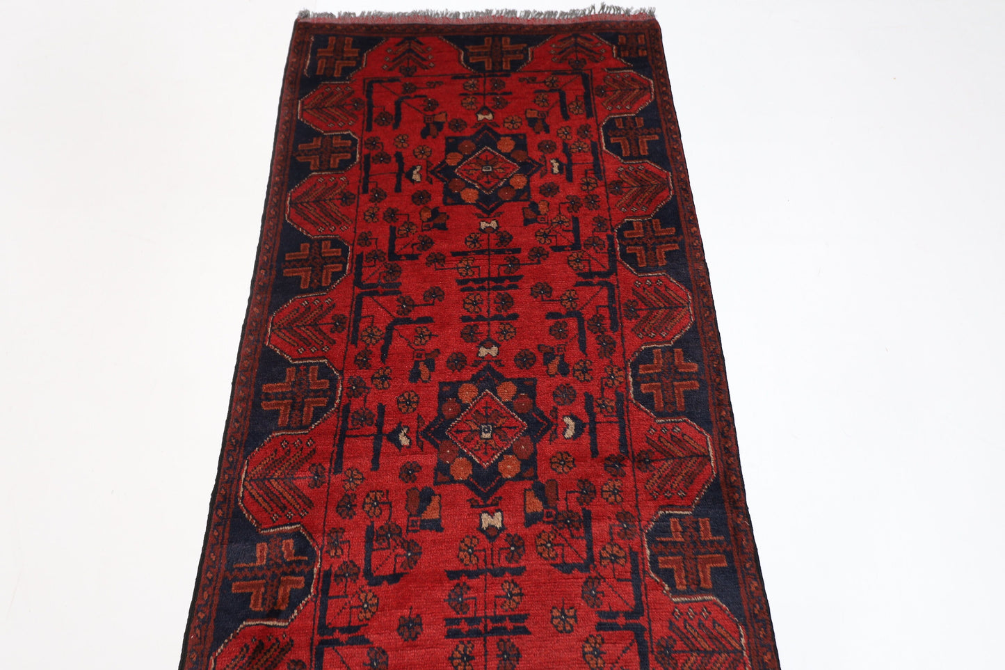 10 ft Bokhara Red Hallway Runner Hand knotted Rug, 2'7x9'6 ft Afghan Entryway Rug, Tribal Rug, Rug For Living Room, Oriental Rug, Office Rug