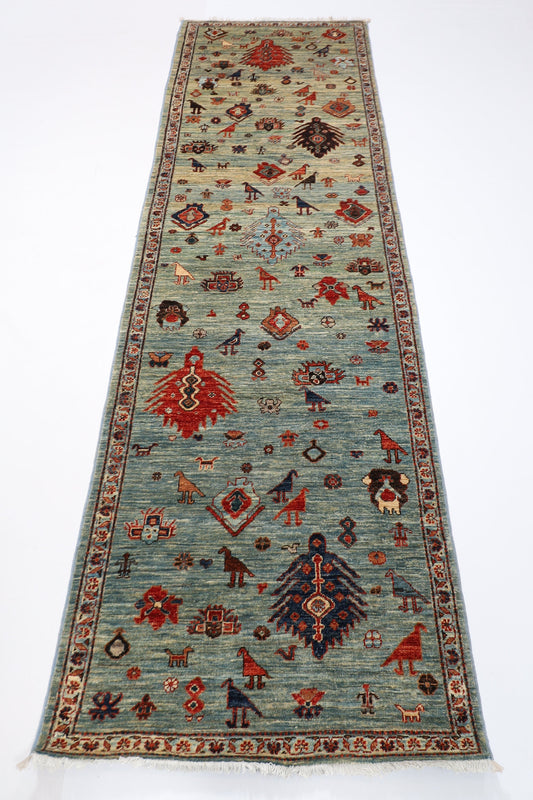 10 ft Animal Gebbah Hallway Runner Hand knotted Rug, 2'10x9'6 Afghan Entryway Rug, Rug For Living Room, Oriental Rug, Office Rug, Tribal Rug