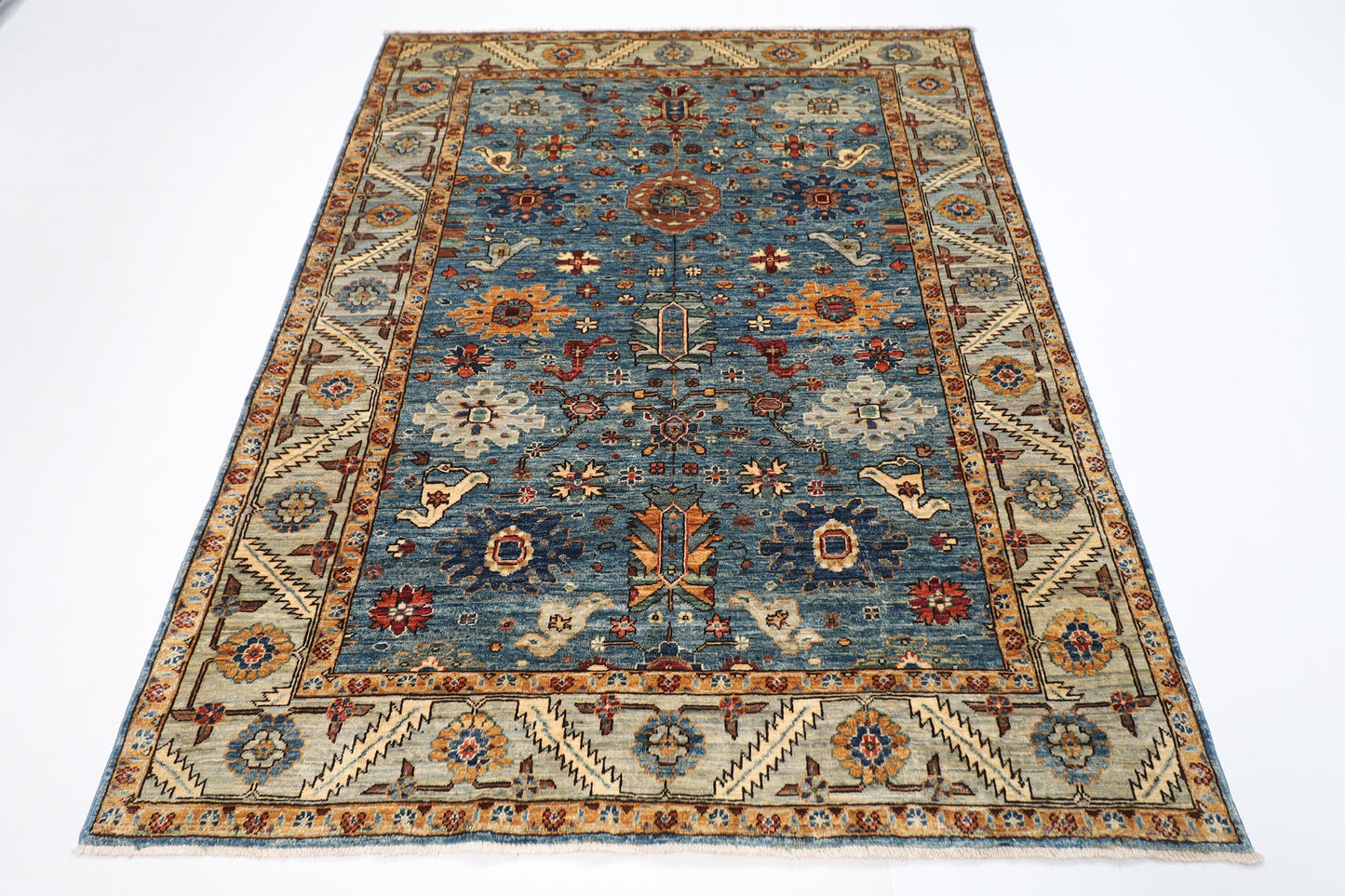 5x7 Aryana Blue Area Hand knotted Rug, 5'5x7'2 ft Rug for Bedroom, Rug For Living Room, Oriental Rug, Tribal Rug, Afghan Rug, Kitchen Rug