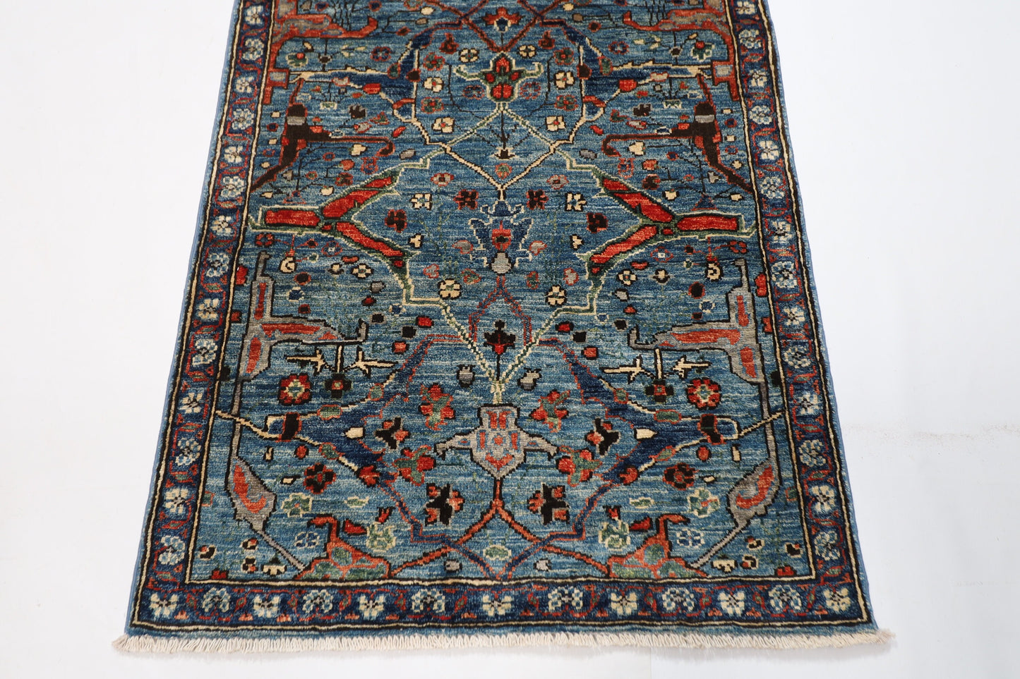 10 ft Blue Bidjar Hallway Runner Rug 100% Wool Natural Colors Afghan, Hand Knotted Rug, Entryway Rug, Office Rug, Oriental Rugs