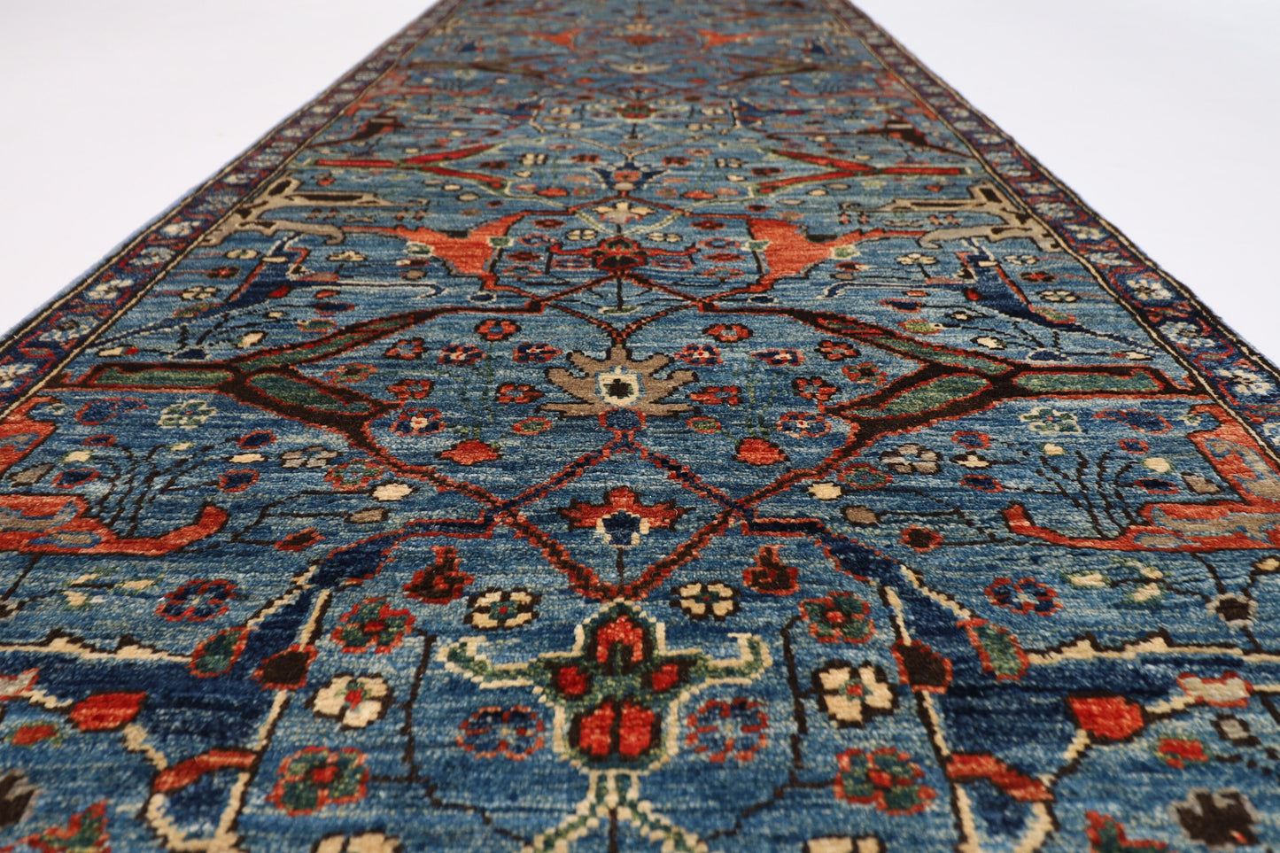 10 ft Blue Bidjar Hallway Runner Rug 100% Wool Natural Colors Afghan, Hand Knotted Rug, Entryway Rug, Office Rug, Oriental Rugs