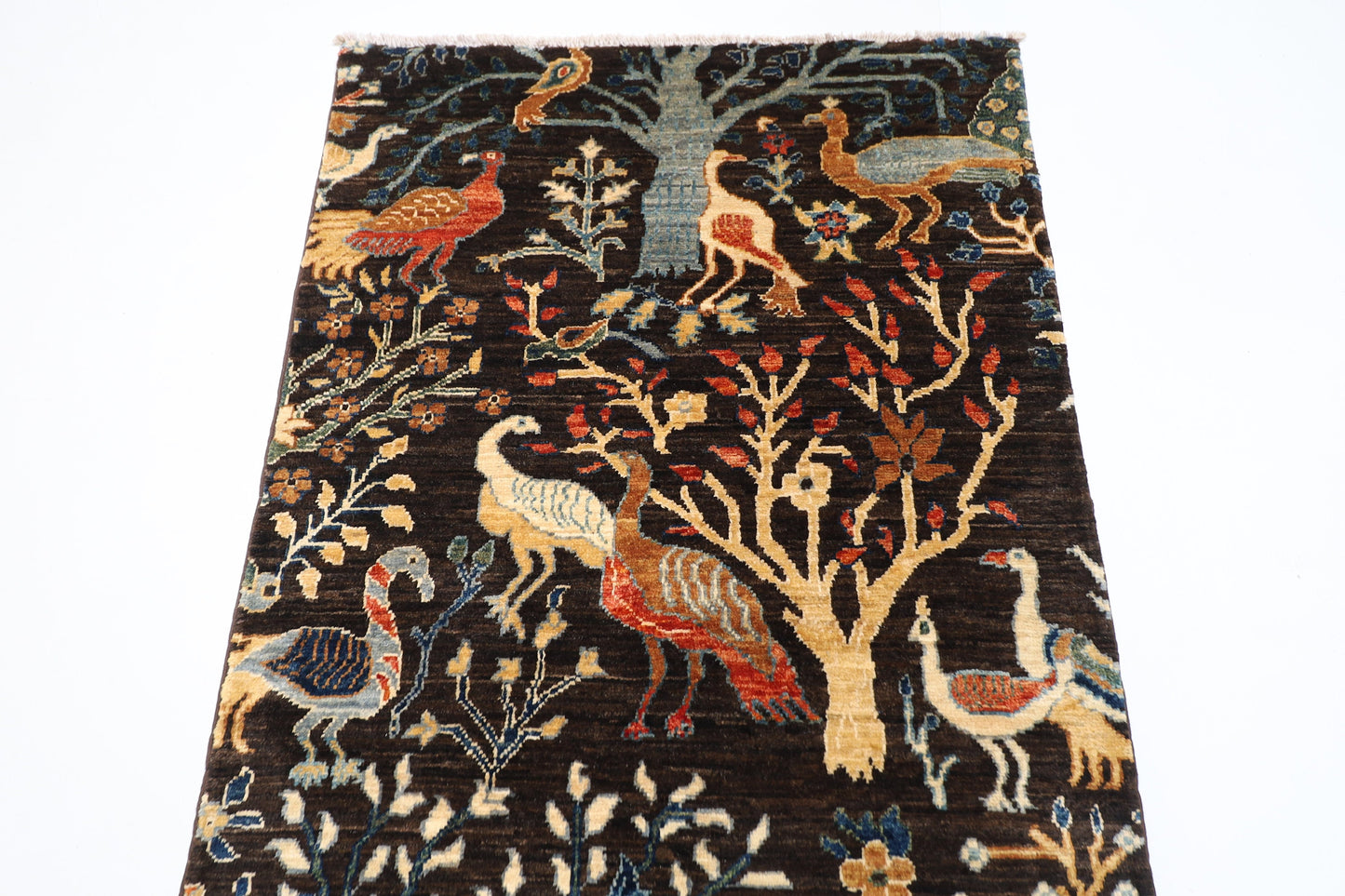 10 ft Birds Animals Tribal Hallway Runner Rug, 100% Wool Natural Colors, Hand Knotted Rug, Entryway Rug, Kitchen Rug, Rug for Livingroom