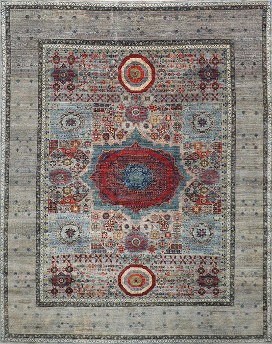 Mamluk grey 8x10 ft. High Quality Area Rug Wool Natural Colors, 8.1x9.9 Hand Knotted Rug, Rug for Living Room, Afghan Rug, Dining Table Rug,