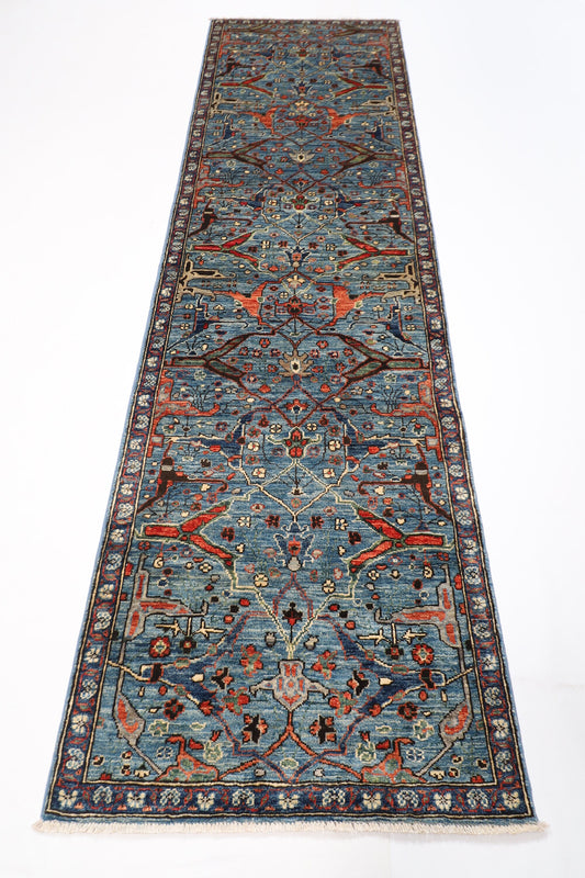 10 ft Blue Bidjar Hallway Runner Rug 100% Wool Natural Colors Afghan, Hand Knotted Rug, Entryway Rug, Office Rug, Oriental Rugs