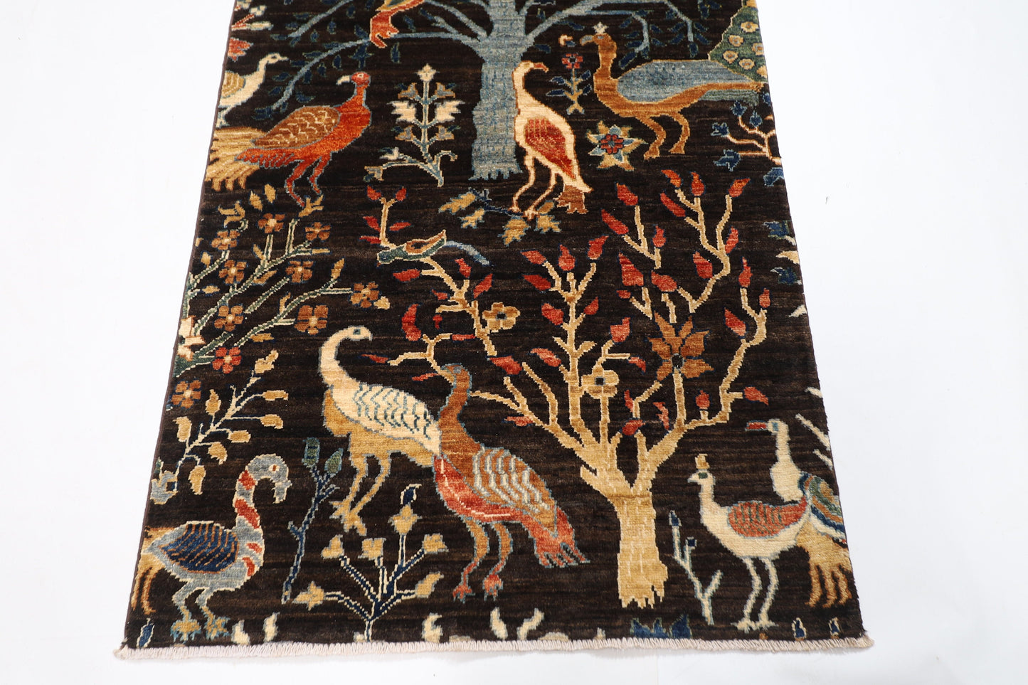 10 ft Birds Animals Tribal Hallway Runner Rug, 100% Wool Natural Colors, Hand Knotted Rug, Entryway Rug, Kitchen Rug, Rug for Livingroom