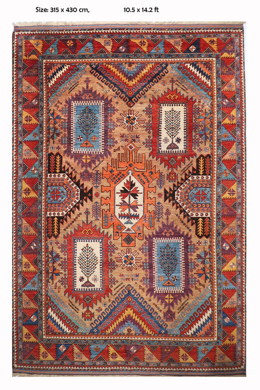 10x14 Balochi High Quality Tribal Area Rug, 100% Wool Hand Knotted Rug, 10'5x14'2 ft Rug For Living Room, Dining Table Rug, Bedroom Rug,