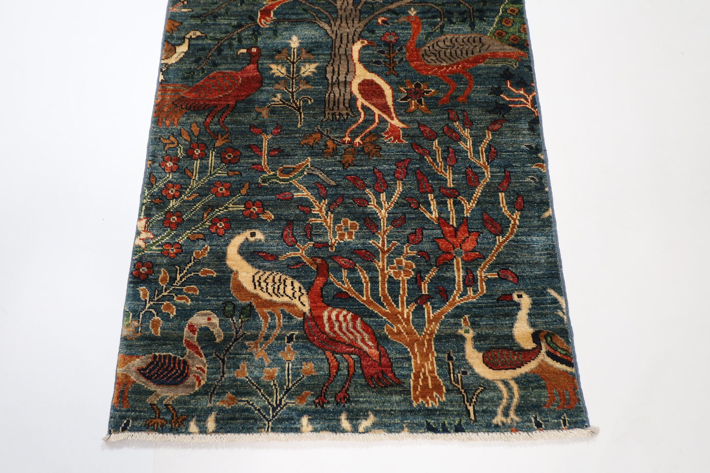 10 ft Birds Hallway Runner Hand knotted Rug, 2'9x9'9 Afghan Traditional Entryway Rug, Rug For Living Room, Oriental Rug, Office Rug,