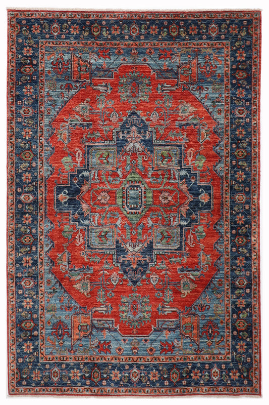 6x8 Red Serapi Oriental Area Rug, 5'8x8 ft Afghan Hand Knotted wool Dye Rug, Bedroom Rug, Rug for Living Room, Office Rug, Dining Table Rug