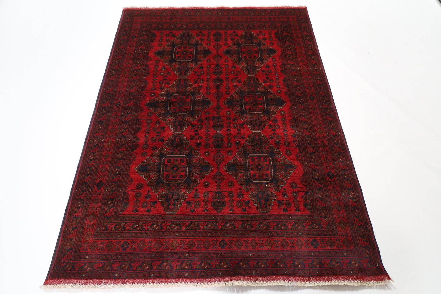 5x7 ft Bokhara Tribal Red Area Rug, 5x6'8 Hand Knotted Rug, Bedroom Rug, Rug for Living Room, Office Rug, Dining Room Rug, Kitchen Rug